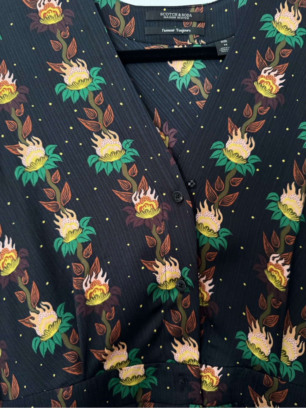 Scotch & Soda Black Floral-Print Wrap Midi Dress - Picture 6 of 8